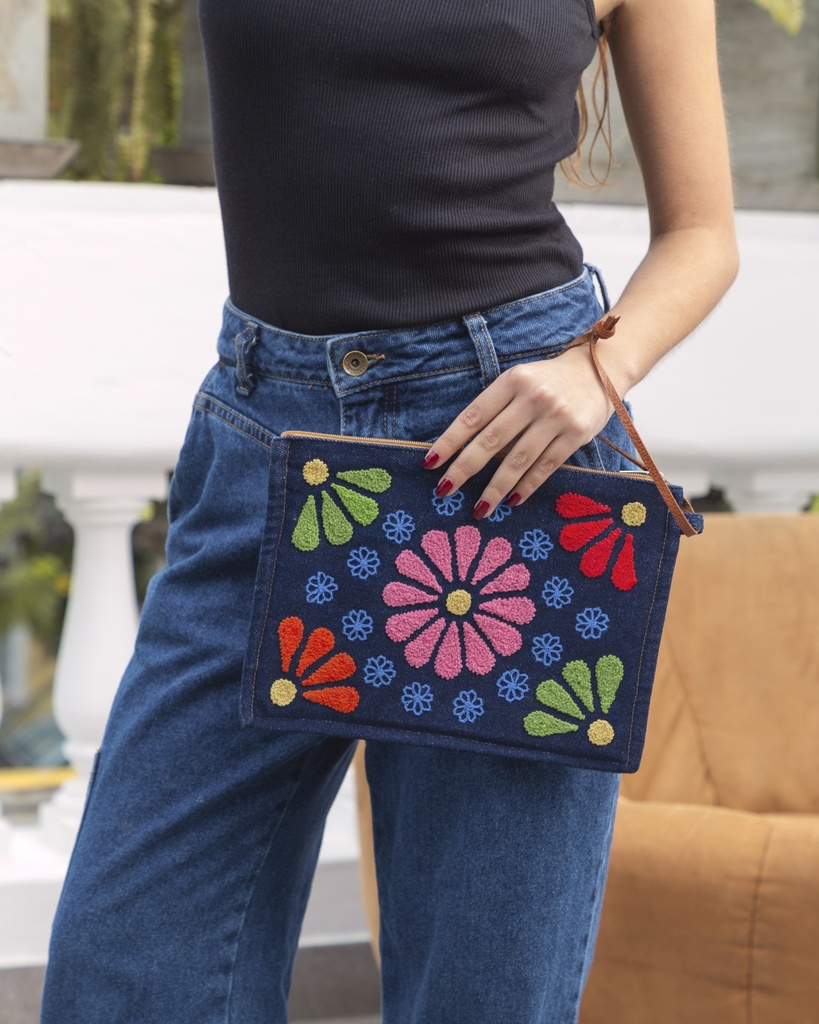 Clutch denim círculos