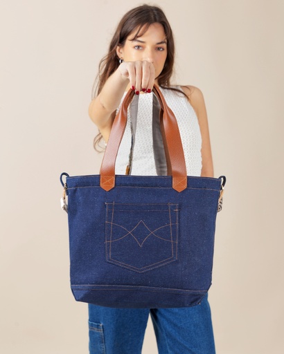 Tote denim asas cuero